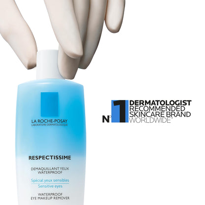 La Roche Posay Waterproof Eye Makeup Remover, Toleriane Respectissime Gentle Makeup Removing Cleanser, Bi-Phase Formula for Sensitive Eyes, Fragrance Free, Recommended by Dermatologists, 125ml La Roche-Posay