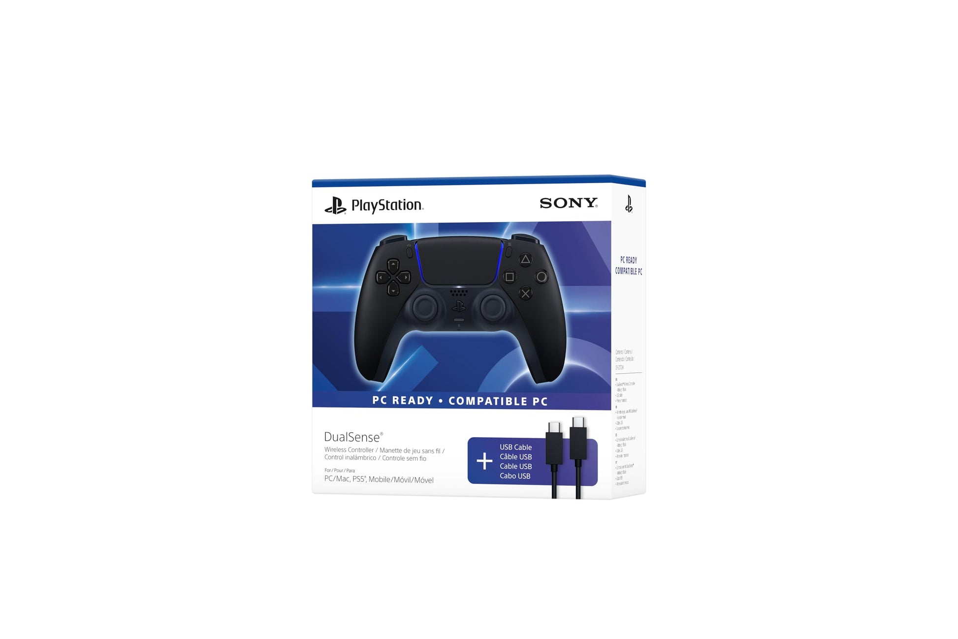 DualSense Wireless Controller – Midnight Black + USB Cable for PC