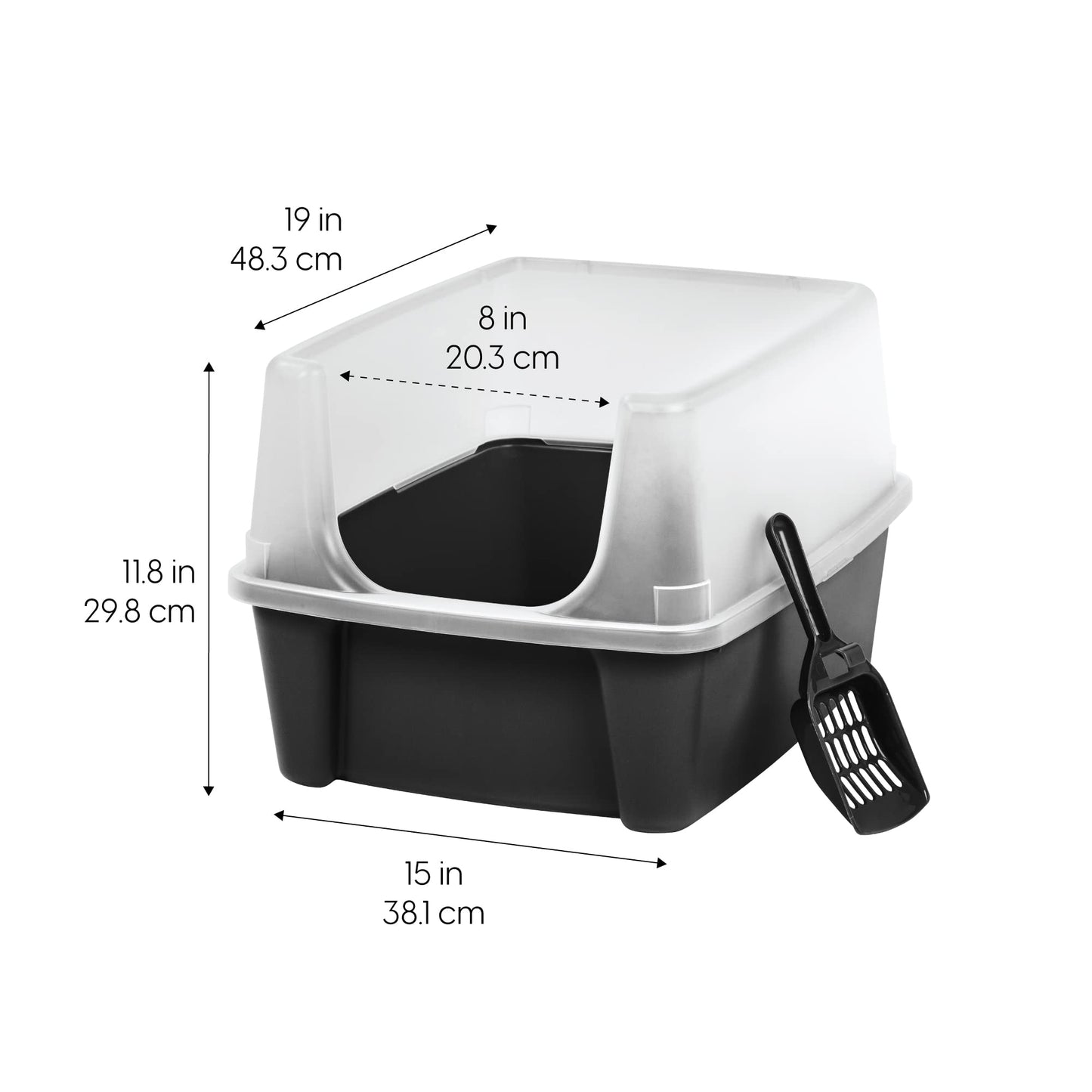 IRIS USA Large Cat Litter Boxes, Open Top High Sided Pan w/Scoop, Black 🍁 All In One Marketplace Canada