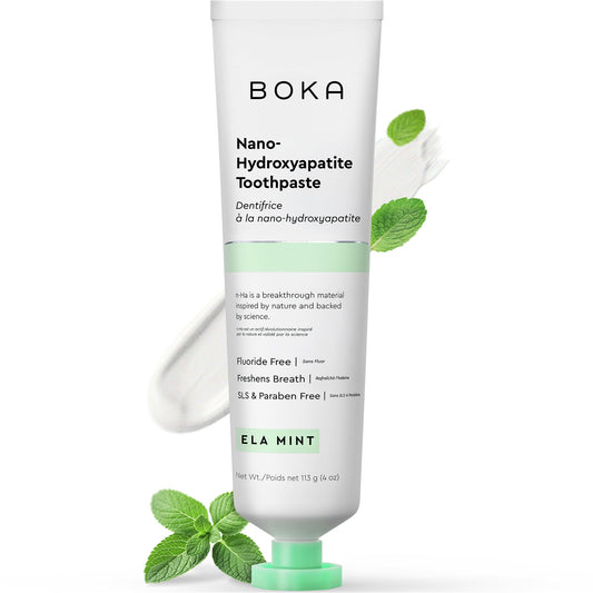 Boka Fluoride Free Toothpaste, Nano Hydroxyapatite Toothpaste, Appropriate for Sensitive Teeth - for Adult Oral Care - Ela Mint Flavor, 4 Fl Oz (113g) 1Pk
