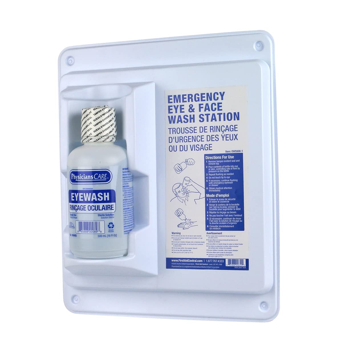 FIRST AID CENTRAL PhysiciansCare 500 ml (16 oz.) Single Bottle Eyewash Wall Station, White 🍁 All In One Marketplace Canada