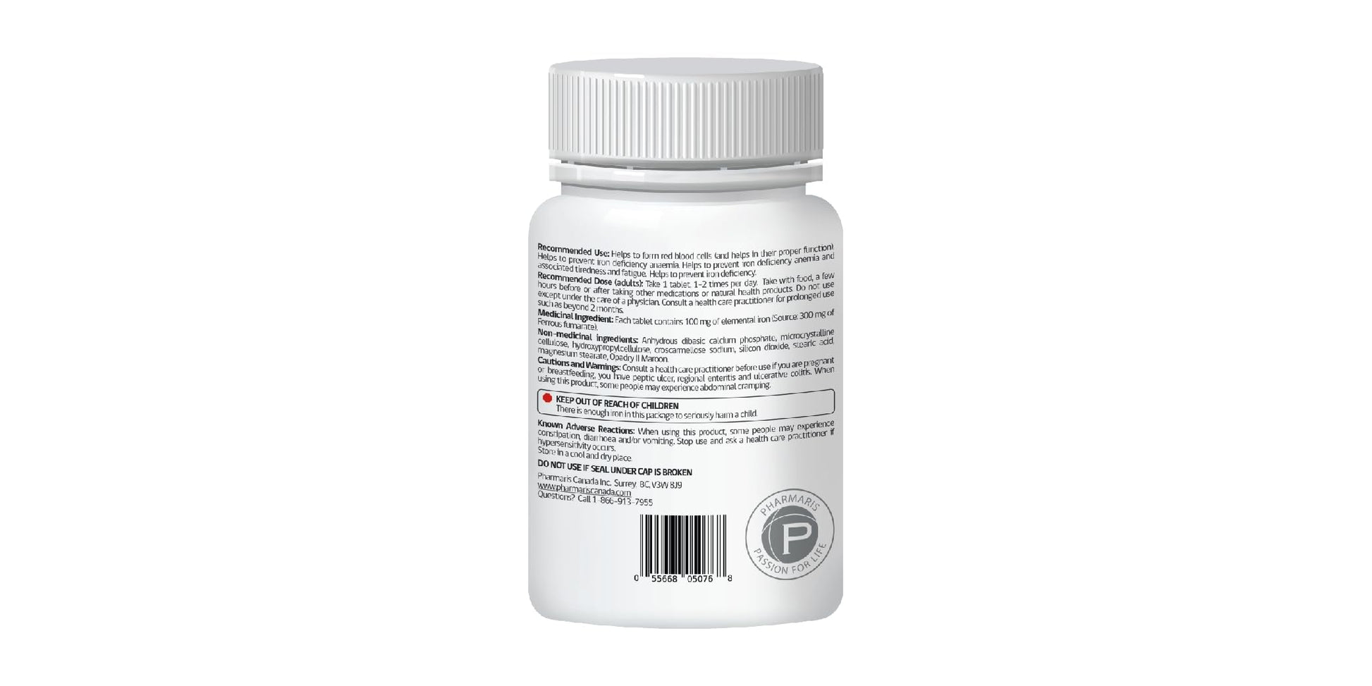Pharmaris Ferofit - Ferrous Fumarate 300mg (100mg Elemental Iron), Prevents Anemia Due to Deficiency, Iron Supplements for Women & Men, 100 Tablets - Available at All In One Marketplace Canada