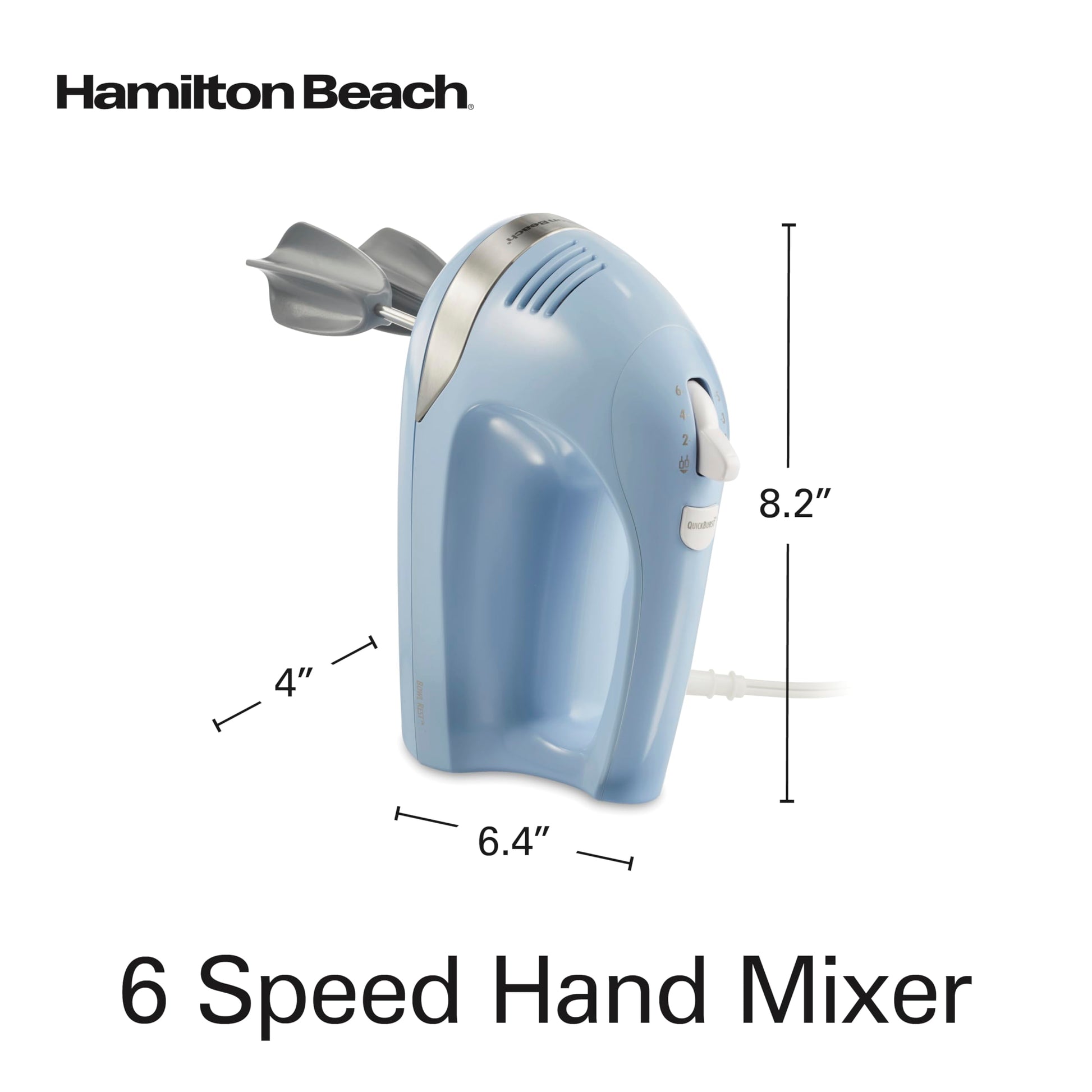 Hamilton Beach 6-Speed Electric Hand Mixer for Baking, 275W, Easy Clean Beaters, Dough Hooks, Whisk, Snap-On Storage Case, Blue (62677J) Hamilton Beach