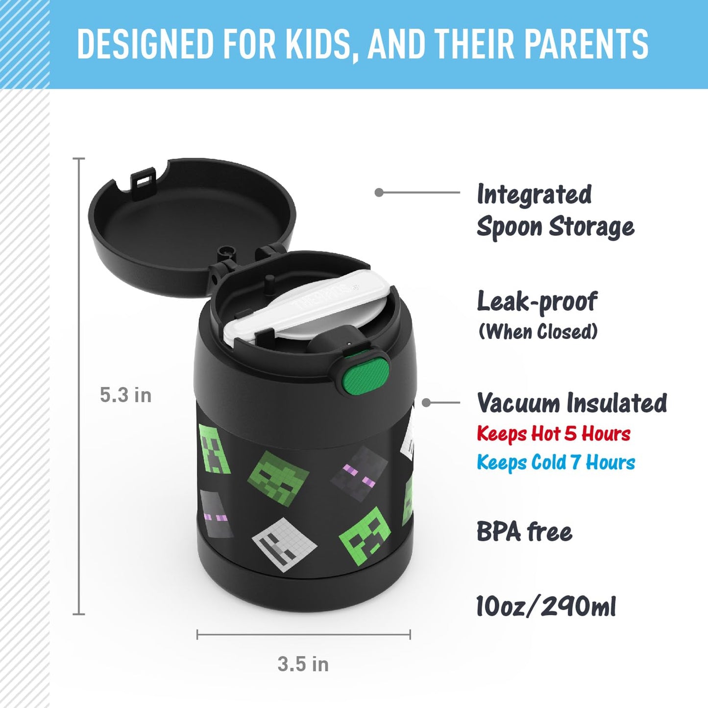 THERMOS FUNTAINER Kids Food Jar with Spoon, 10oz, Minecraft 🍁 All In One Marketplace Canada