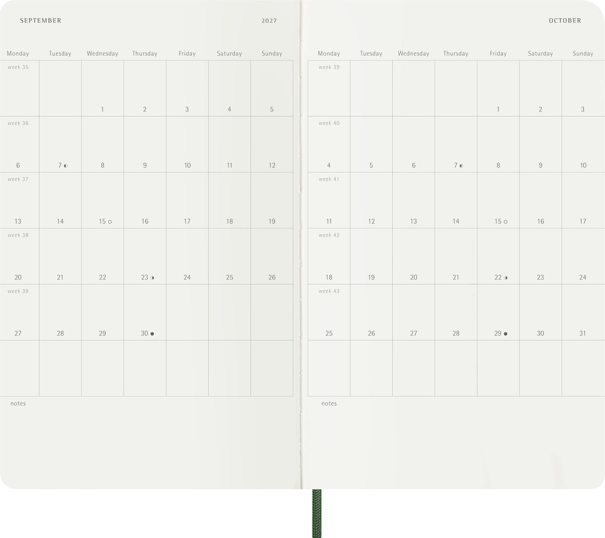 Moleskine Classic 18 Month 2026-2027 Weekly Planner, Soft Cover, Large (5" x 8.25"), Myrtle Green, 208 pages