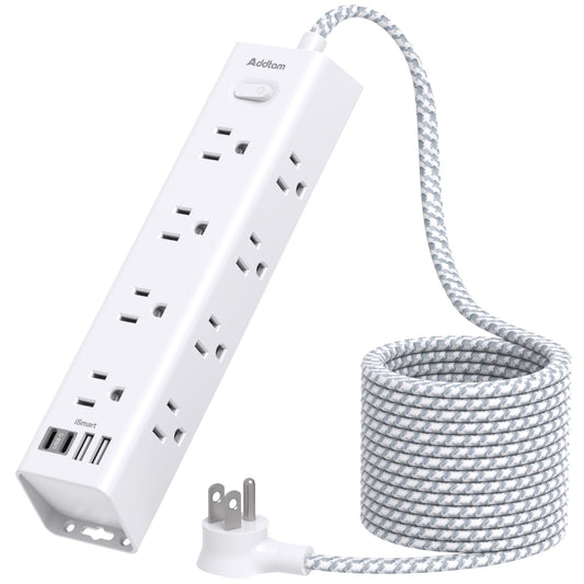 Surge Protector Power Bar - 10 FT Extension Cord, Power Strip with 12 Widely AC Outlet 4 USB, Flat Plug, Wall Mount Overload Protection, 1050J, Desk Charging Station for Dorm Home Office - Available at All In One Marketplace Canada