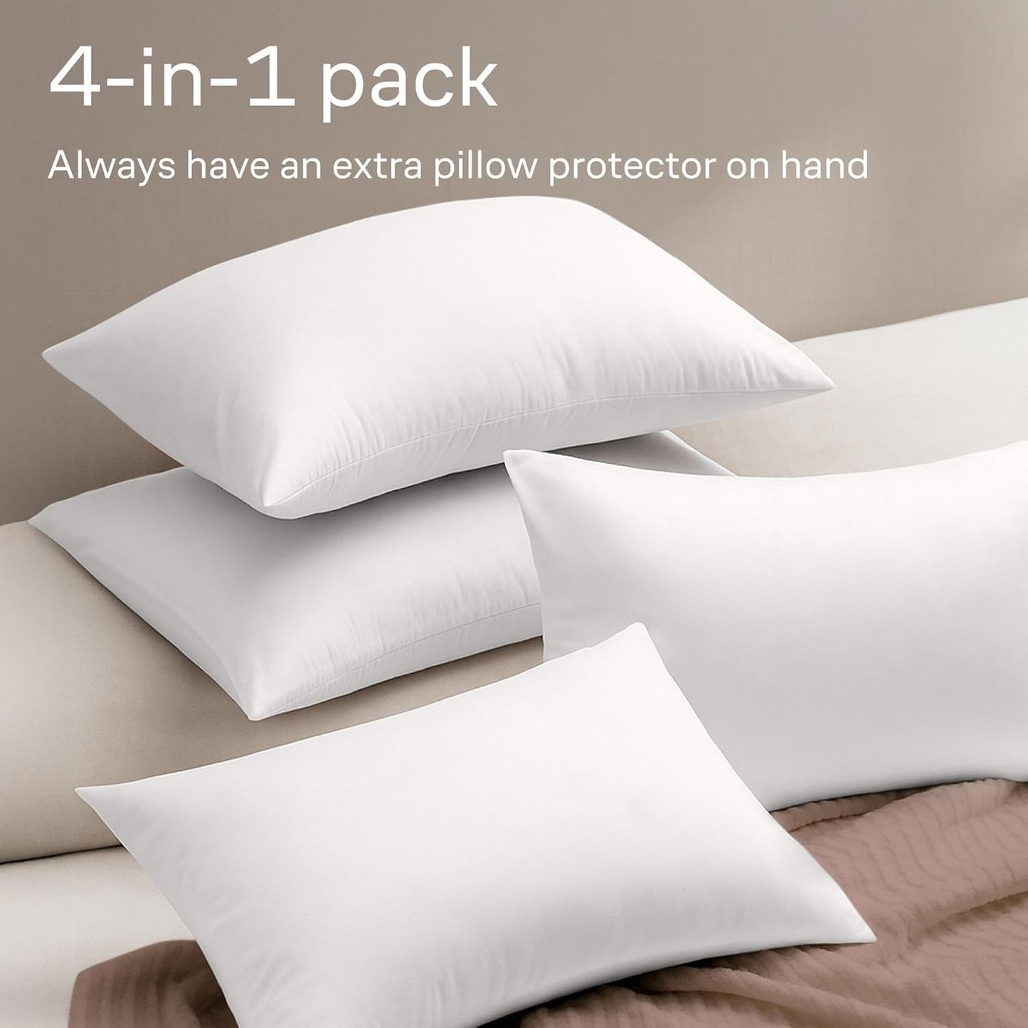 Niagara 4 Pack of Pillow Protectors with Zipper, Effective Dust Protection, Quiet, Stay in Place Pillow Covers, Breathable Case for Pillow Lifespan Extension, White (Standard) - Available at All In One Marketplace Canada