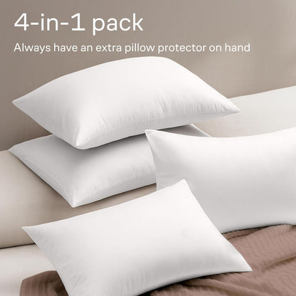 Niagara 4 Pack of Pillow Protectors with Zipper, Effective Dust Protection, Quiet, Stay in Place Pillow Covers, Breathable Case for Pillow Lifespan Extension, White (Standard) - Available at All In One Marketplace Canada