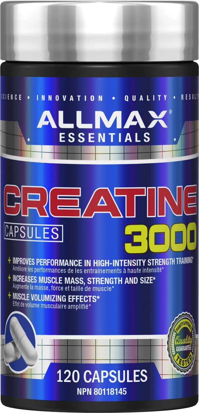 ALLMAX Nutrition - Creatine 3000, Creatine Monohydrate Capsules for Strength and Muscle Recovery, Gluten Free & Fast Absorbing, 3000 mg, 120 Capsules - Available at All In One Marketplace Canada