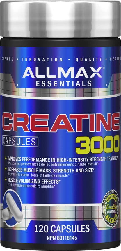 ALLMAX Nutrition - Creatine 3000, Creatine Monohydrate Capsules for Strength and Muscle Recovery, Gluten Free & Fast Absorbing, 3000 mg, 120 Capsules - Available at All In One Marketplace Canada