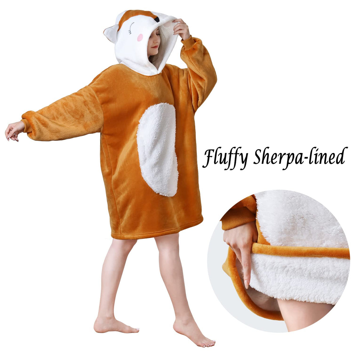 Queenshin Oversized Wearable Blanket Fluffy Hoodie for Women Men Fox 🍁 All In One Marketplace Canada