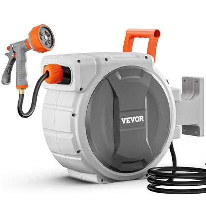 VEVOR Retractable Garden Hose Reel, 1/2 Inch x 84 ft Wall Mounted Hose Reel, Heavy Duty Garden Hose Reel with 9 Patterns Nozzle, Any Length Lock, Upgraded Slow Return System and 180°Swivel Bracket VEVOR