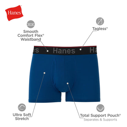 Hanes Total Support Pouch Men's Trunks, Anti-Chaffing, Moisture-Wicking Underwear Odor Control, Pack of 3, Assorted, Large