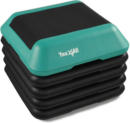 Yes4All High Arobic Step Platform & Stackable Risers - Adjustable 4"/6"/8"/10"/12" Height - Choose Full Step Platform Set or 2-Pack Stackable Risers, Customize for Cardio & Aerobic Exercise - 4 Risers, Black/Green YES4ALL