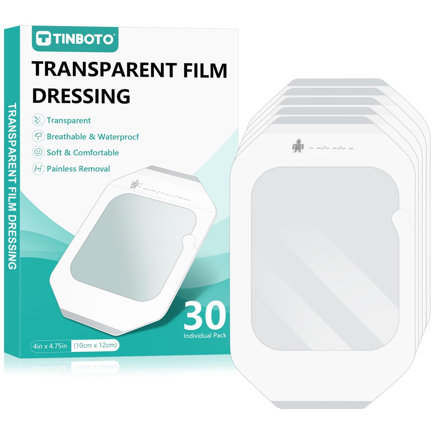 Transparent Film Dressing, 4" x 4.75" (30 Pack), Waterproof Clear Adhesive Bandages for Wound Care, IV Shield & Tattoo Aftercare - Available at All In One Marketplace Canada