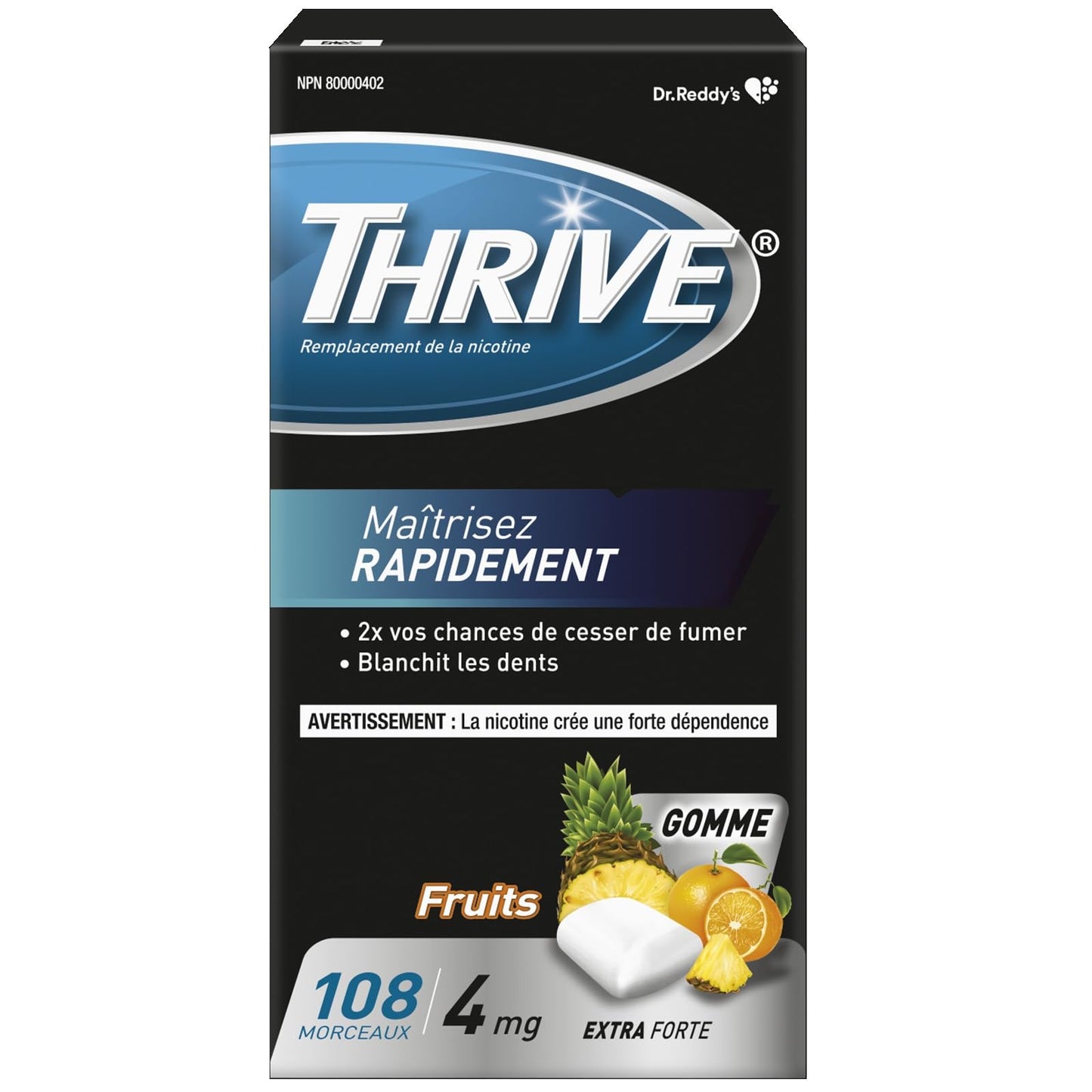 Thrive Nicotine Replacement Gum, Extra Strength, Fruit, 108 Count Thrive