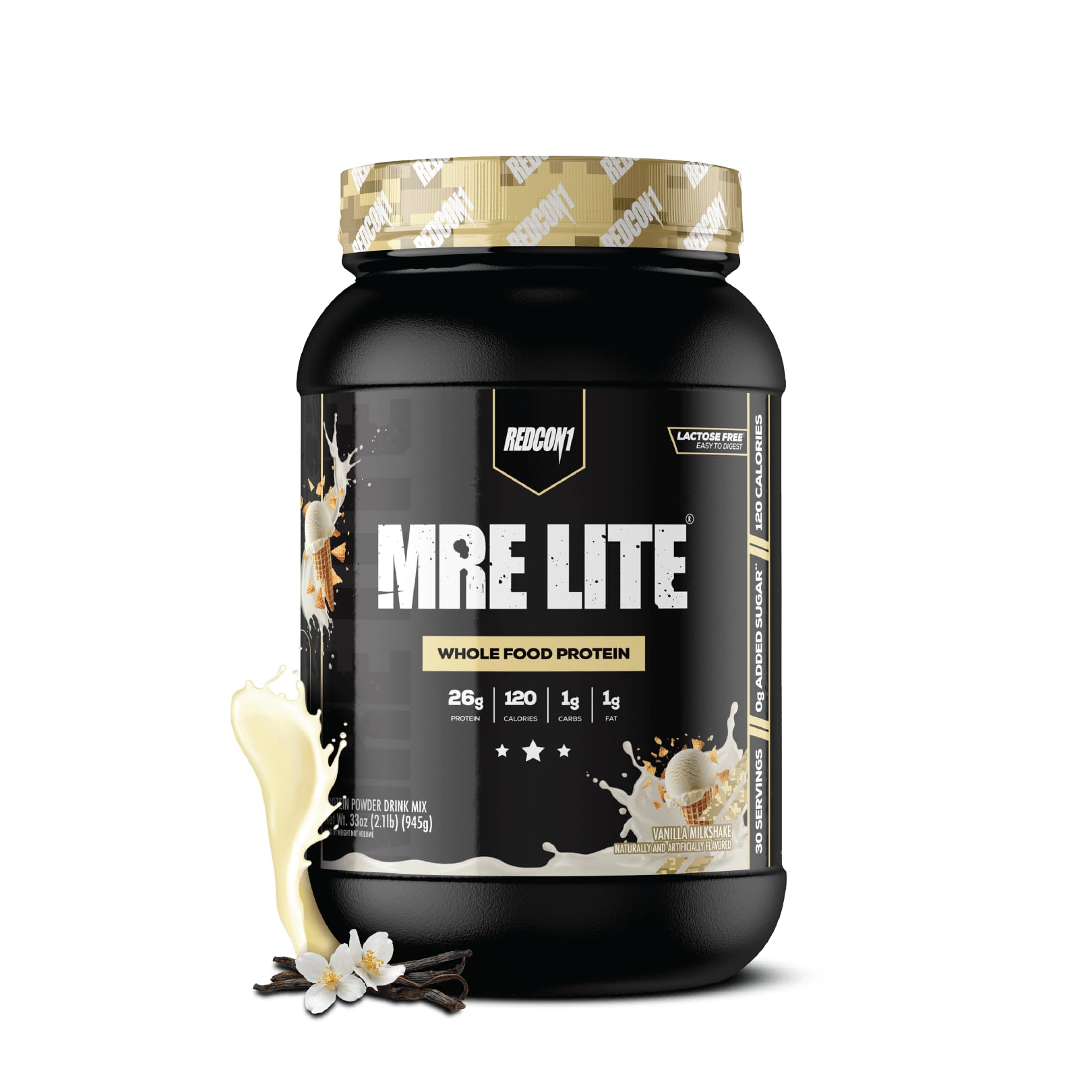 REDCON1 MRE Lite Meal Replacement Powder, Vanilla Milkshake - Animal Based Whole Food Protein Blend with MCT Oil + Pea Protein - Keto Friendly, Low Carb & Whey Free Protein Supplement (1.92 lbs) Redcon1