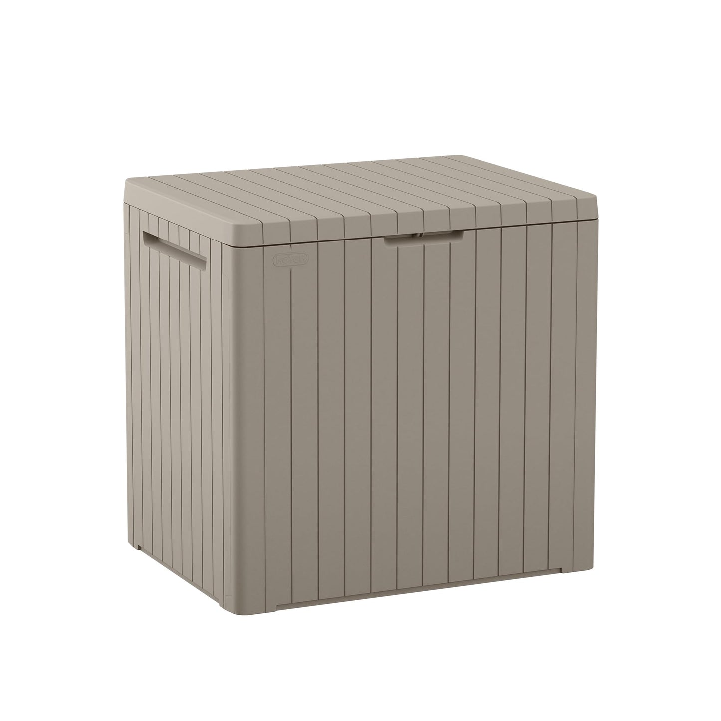 Keter City 30 Gallon Resin Outdoor Storage Box and Patio Furniture Side Table for Pool and Garden Accessories, Beige Keter