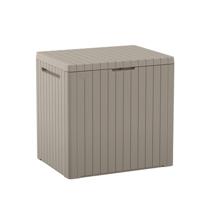 Keter City 30 Gallon Resin Outdoor Storage Box and Patio Furniture Side Table for Pool and Garden Accessories, Beige Keter