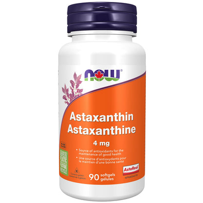 NOW Supplements, Astaxanthin 4 mg derived from Non-GMO Haematococcus Pluvialis Microalgae and has naturally occurring Lutein, Canthaxanthin and Beta-Carotene, 90 Softgels NOW