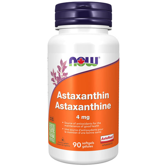 NOW Supplements, Astaxanthin 4 mg derived from Non-GMO Haematococcus Pluvialis Microalgae and has naturally occurring Lutein, Canthaxanthin and Beta-Carotene, 90 Softgels NOW
