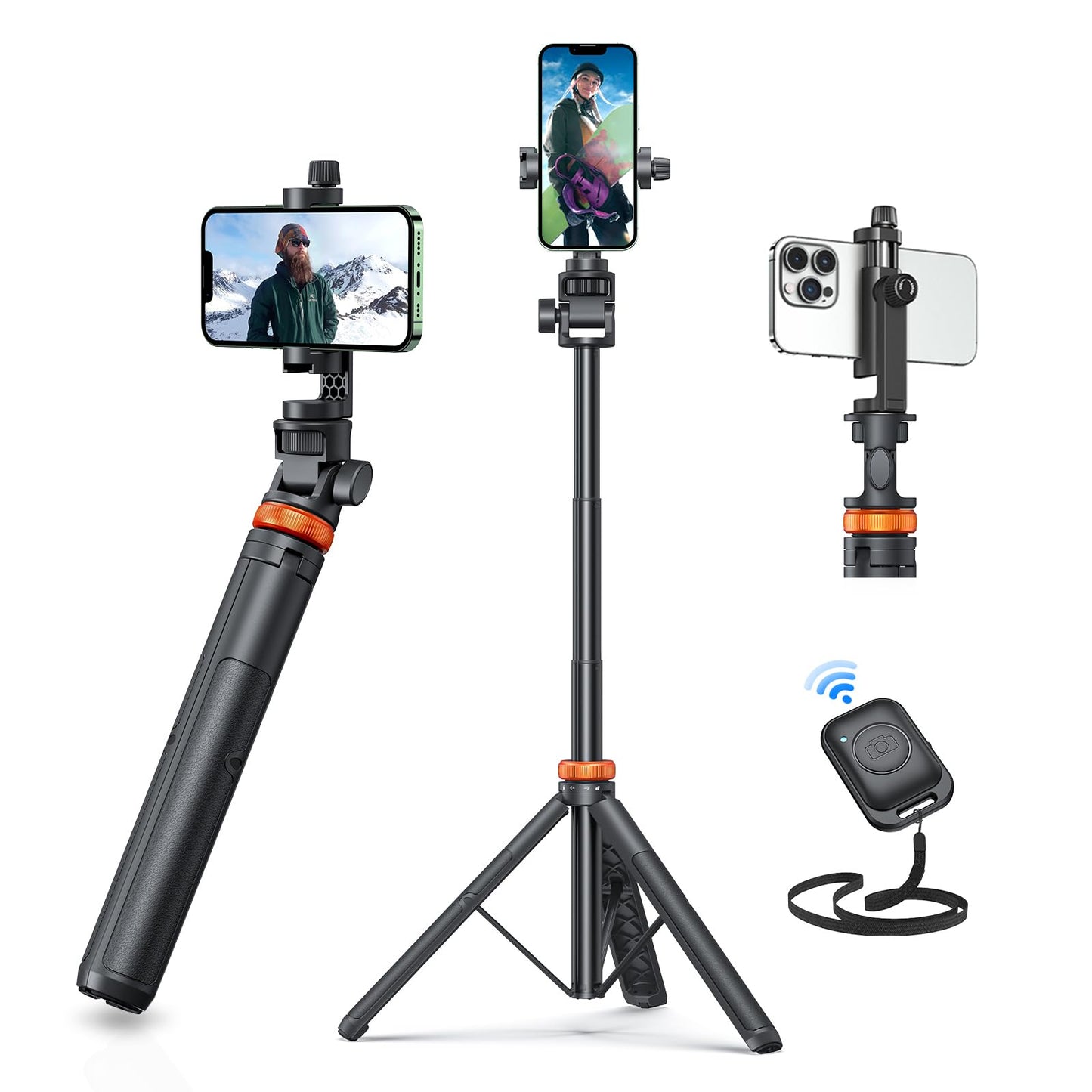EUCOS 62" Phone Tripod, Tripod for iPhone & Selfie Stick with Remote, Extendable Cell Phone Stand & Travel Tripod, Solidest Tripod for Phone Compatible with iPhone/Android - Available at All In One Marketplace Canada