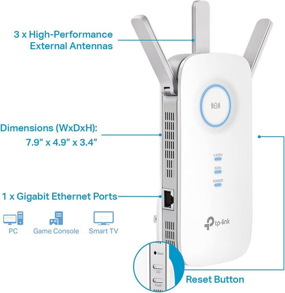 TP-Link AC1900 WiFi Extender (RE550), Covers Up to 2800 Sq.ft and 35 Devices, 1900Mbps Dual Band Wireless Repeater, Internet Booster, Gigabit Ethernet Port
