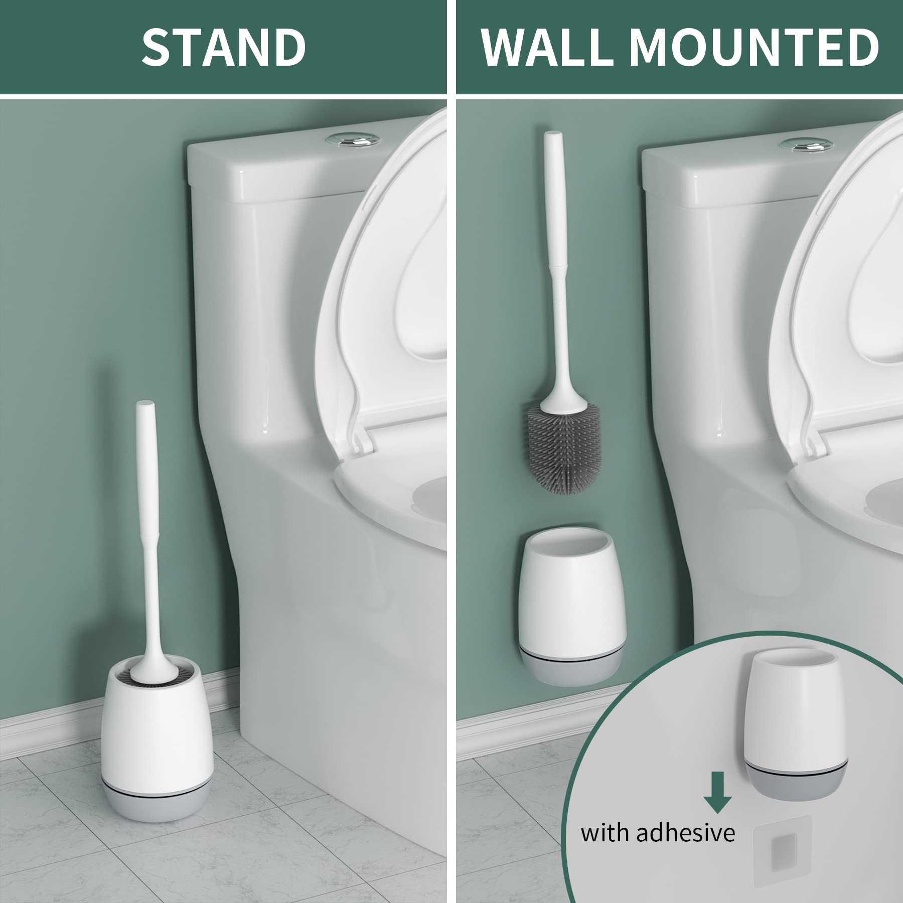 Hibbent Toilet Brush with Ventilated Drying Holder, Silicone Toilet Bowl Brush Bathroom Cleaning Bowl Brush Kit Sturdy Cleaning Toilet Brush, Floor Standing & Wall Mounted Without Drilling - Available at All In One Marketplace Canada