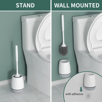 Hibbent Toilet Brush with Ventilated Drying Holder, Silicone Toilet Bowl Brush Bathroom Cleaning Bowl Brush Kit Sturdy Cleaning Toilet Brush, Floor Standing & Wall Mounted Without Drilling - Available at All In One Marketplace Canada