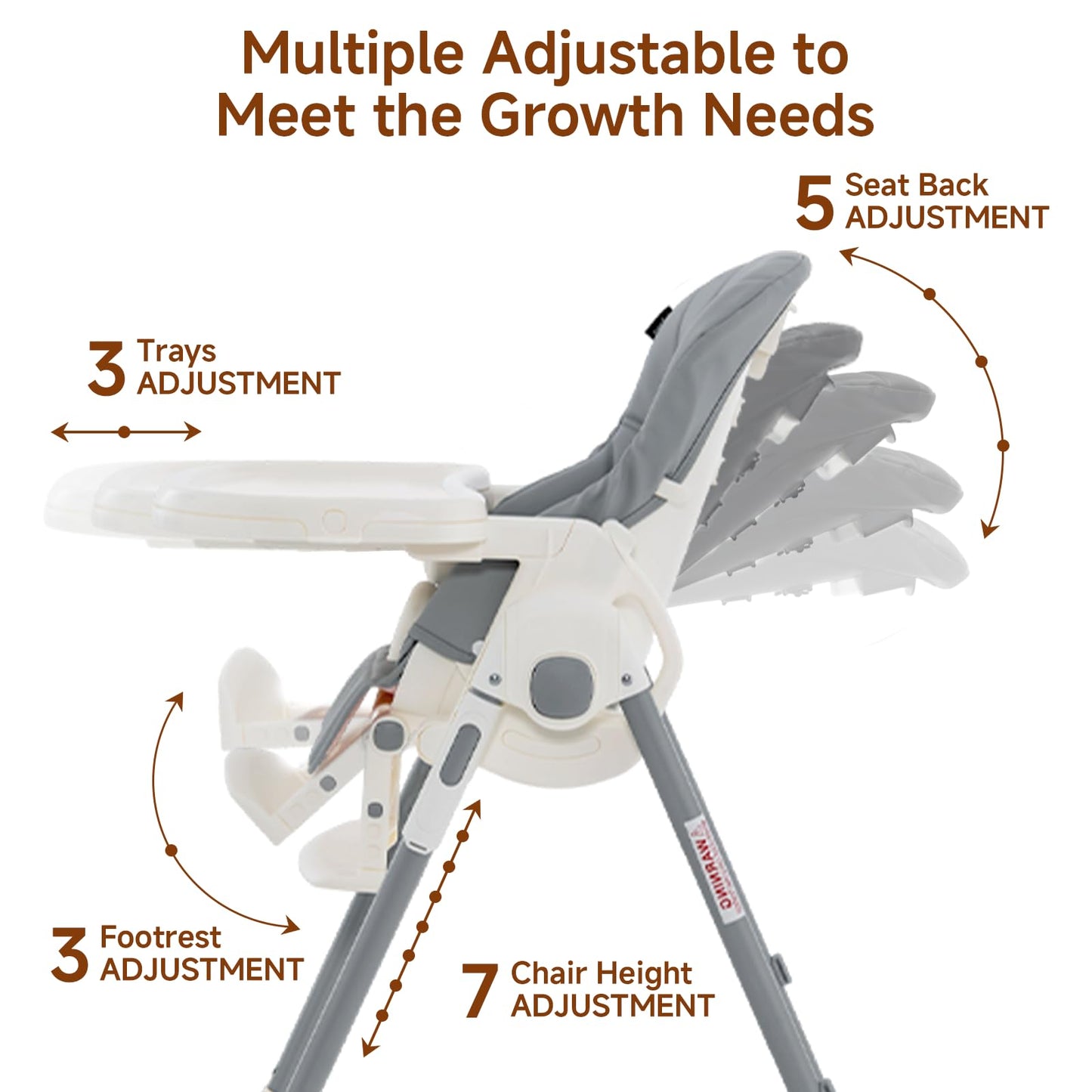 INFANS High Chair for Babies & Toddlers, Foldable Highchair with Multiple Adjustable Backrest, Footrest and Seat Height, Removable Tray, Detachable PU Leather Cushion, Built-in Rear Wheels (Grey) 🍁 All In One Marketplace Canada