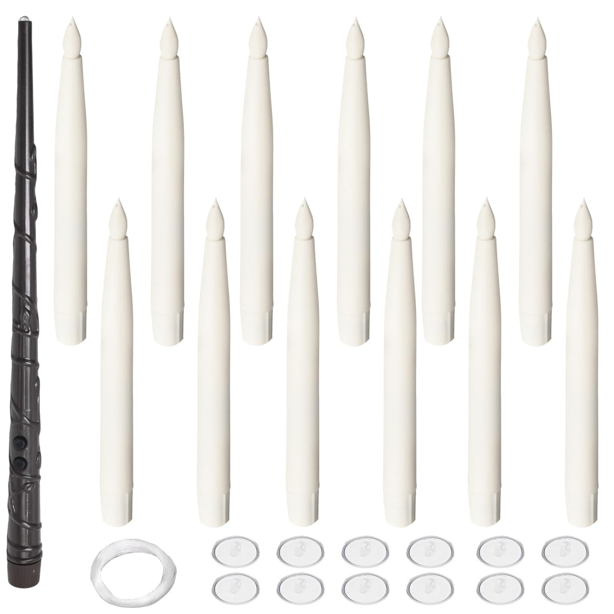 Anxingo 12 Pcs Flameless Floating LED Candles with Wand, Flickering Battery Operated Wizard Hanging Decorative Lighting with Remote Timer for Parties Halloween Christmas 🍁 All In One Marketplace Canada