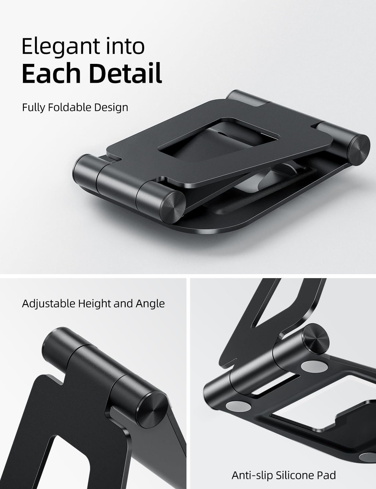 Nulaxy Aluminum Dual Foldable iPad Stand, Fully Adjustable Desktop Tablet Holder, iPad Accessories Office Compatible with 4-11" Mobile Devices Kindle, iPad Pro/Air/Mini, iPhone Pro/Max/Plus, Black