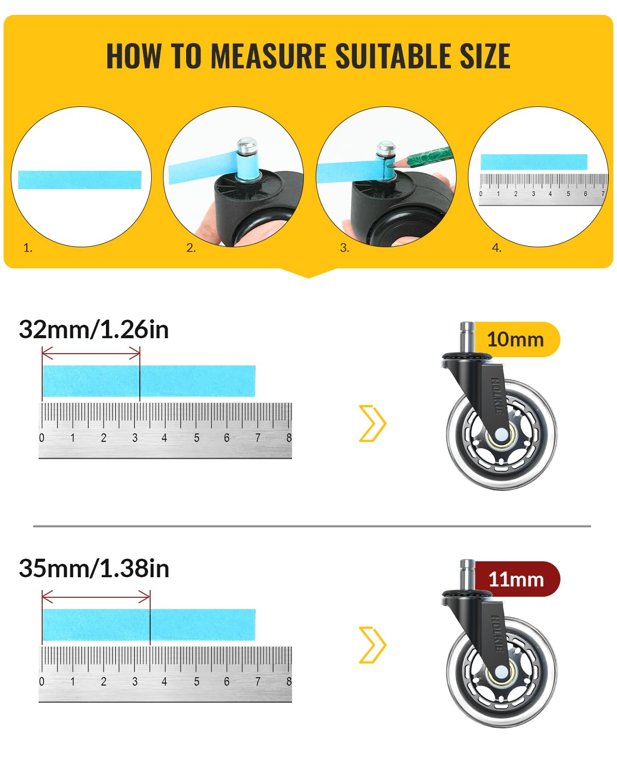 HOLKIE Office Chair Wheels 11x22mm 3 Inch Desk Roller Blade Caster Replacement for Office, Rubber Rollerblade Wheels-Set of 5 for Hardwood Floors Gaming Chair Wheels Smooth & Silence Gliding - Available at All In One Marketplace Canada