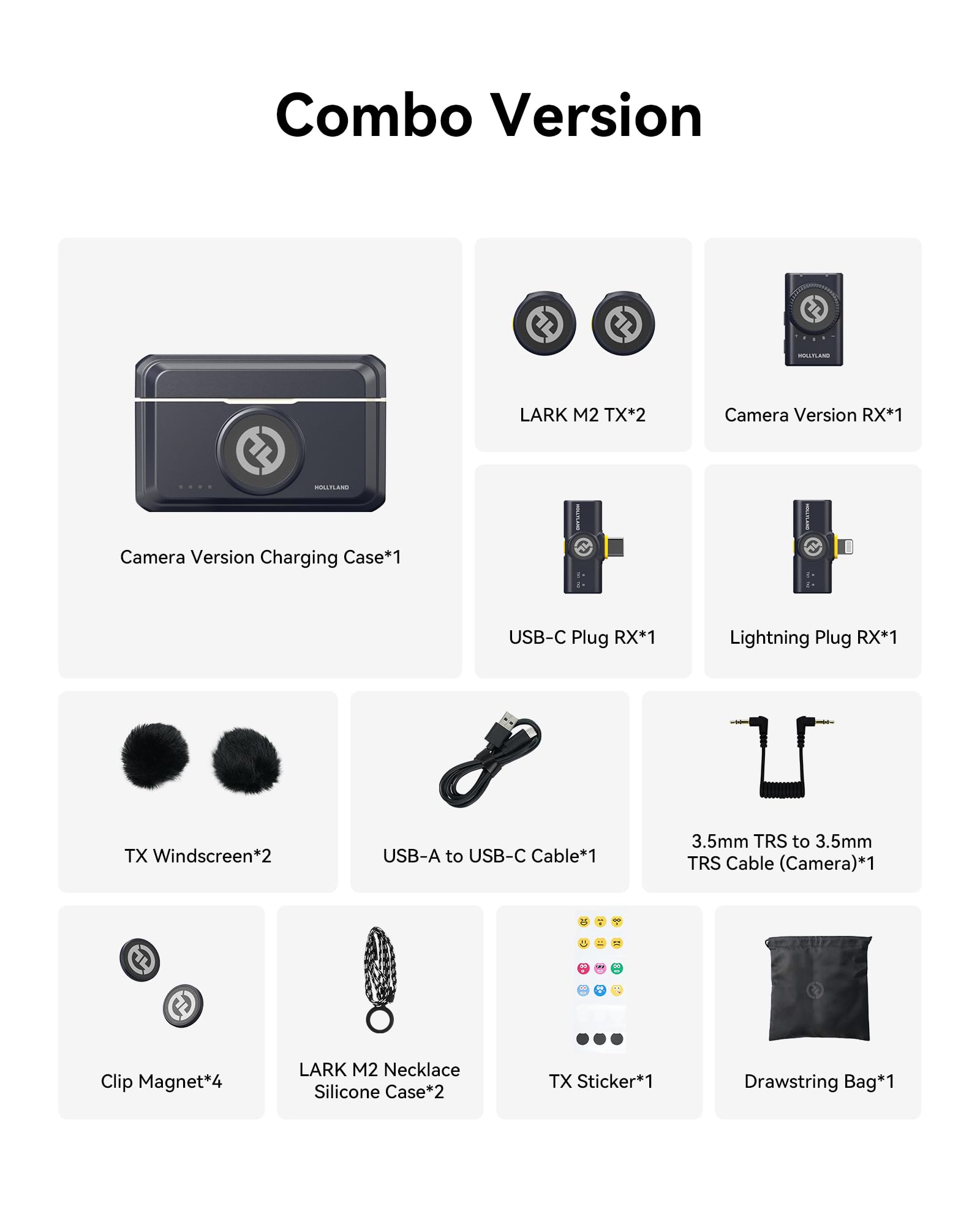 Hollyland Lark M2 Wireless Lavalier Microphone for iPhone/Android/Camera/PC/Laptop with Lightning/USB-C/Plug, 48KHz 24Bit, 1000ft Range, Noise Cancellation, 30H Battery for Video Recording, Streaming