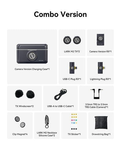 Hollyland Lark M2 Wireless Lavalier Microphone for iPhone/Android/Camera/PC/Laptop with Lightning/USB-C/Plug, 48KHz 24Bit, 1000ft Range, Noise Cancellation, 30H Battery for Video Recording, Streaming