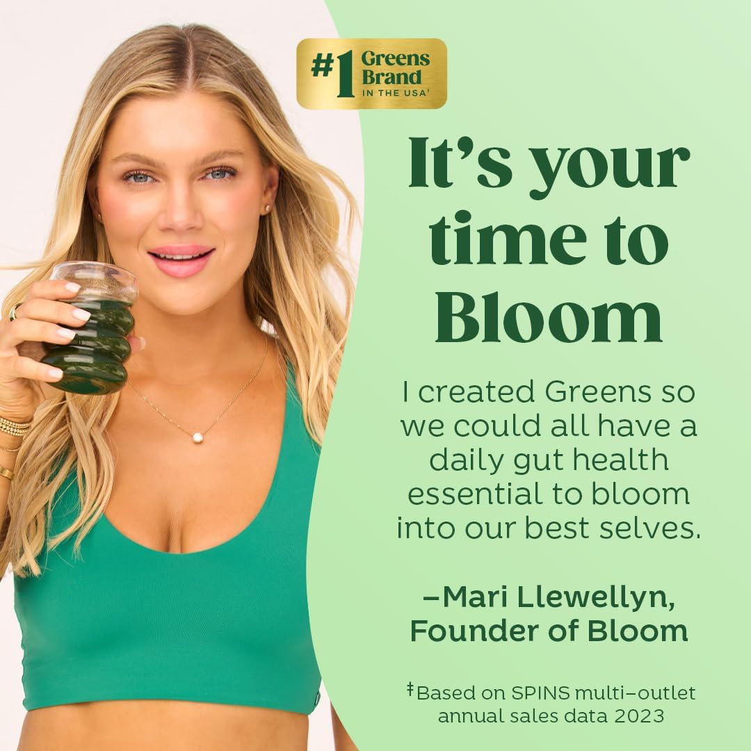 Bloom Nutrition Superfood Greens Powder, Digestive Enzymes with Probiotics and Prebiotics, Gut Health, Bloating Relief for Women, Chlorella, Juice Mix with Beet Root Powder, 25 SVG, Strawberry Kiwi - Available at All In One Marketplace Canada