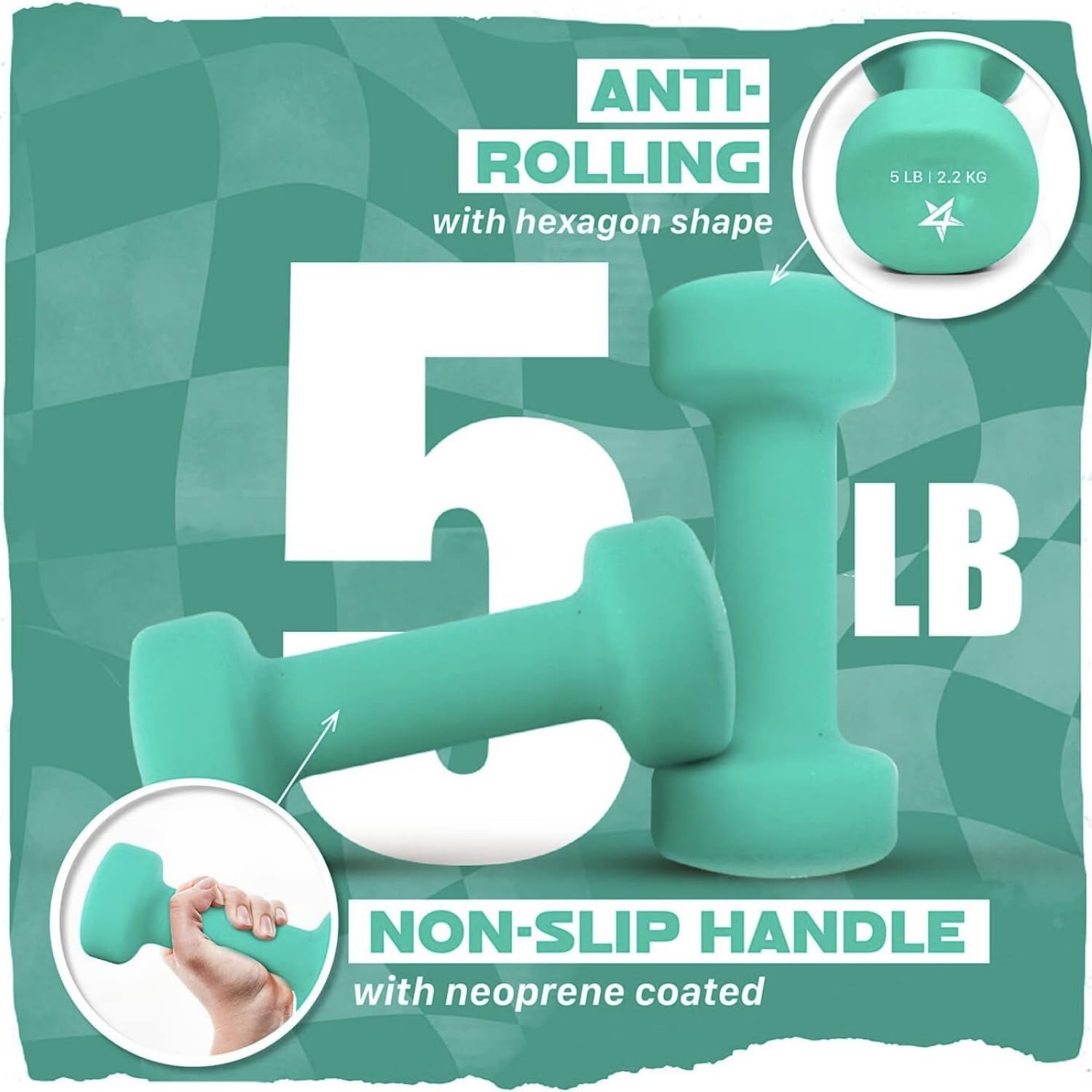 Yes4All Dumbbell Neoprene, poids et haltere, Weight set, hand weights for women, dumbbells pair, free weights (D. Green - 5lbs)