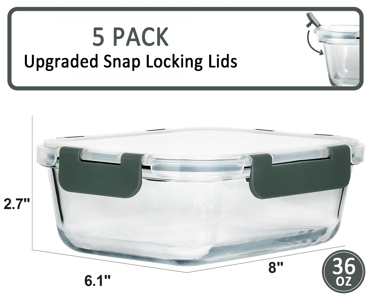 M MCIRCO [5-Packs, 36 Oz.] Glass Meal Prep Containers with Lifetime Lasting Snap Locking Lids Glass Food Containers,Airtight Lunch Container,Microwave, Oven, Freezer and Dishwasher (4.5 Cup) - Available at All In One Marketplace Canada