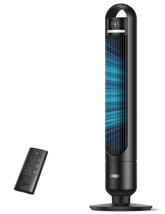DREO Tower Fan for Bedroom, 90° Oscillating Standing Fans for Room with 4 Speeds, 3 Modes, 28dB Quiet for Sleep, 26ft/s Velocity, 8H Timer, Remote, Living Room, Office, Home, Black