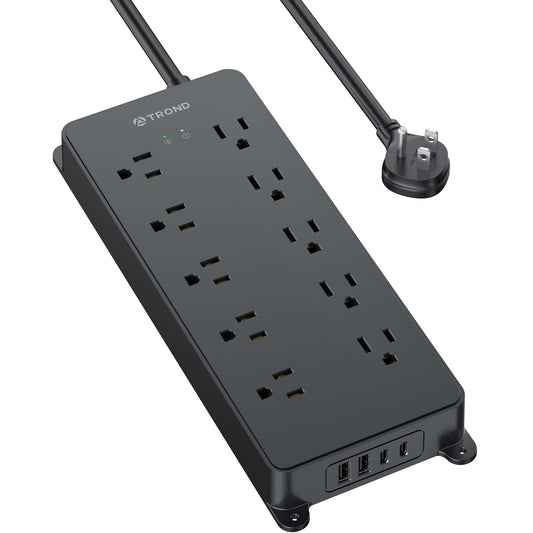 TROND Surge Protector Power Bar with 2 USB C, 4000 Joules, ETL Listed, 10 Widely Spaced Outlets, 5ft Flat Plug Extension Cord Indoor, Wall Mountable, Home Office Supplies Dorm Room Essentials