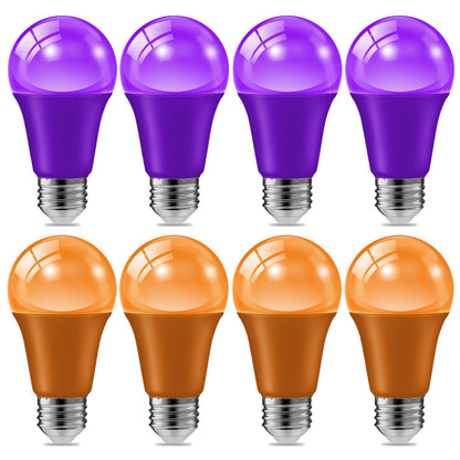 8 Pack 9W E26 Base 120V A19 Purple and Orange LED Light Bulb 🍁 All In One Marketplace Canada
