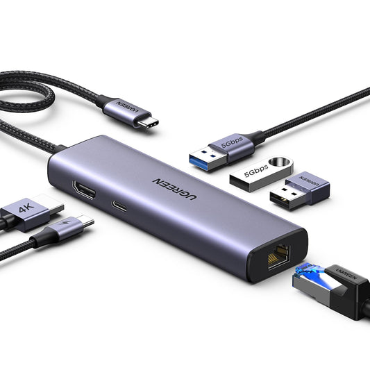 UGREEN Revodok USB C Hub 6-in-1, USB C to Ethernet Adapter with RJ45, 4K@30Hz HDMI, 3 USB 5Gbps, 100W Power Delivery, Compatible with MacBook Neo/Air/Pro,HP, ASUS, XPS13/15, Mac mini,iPad Pro and More