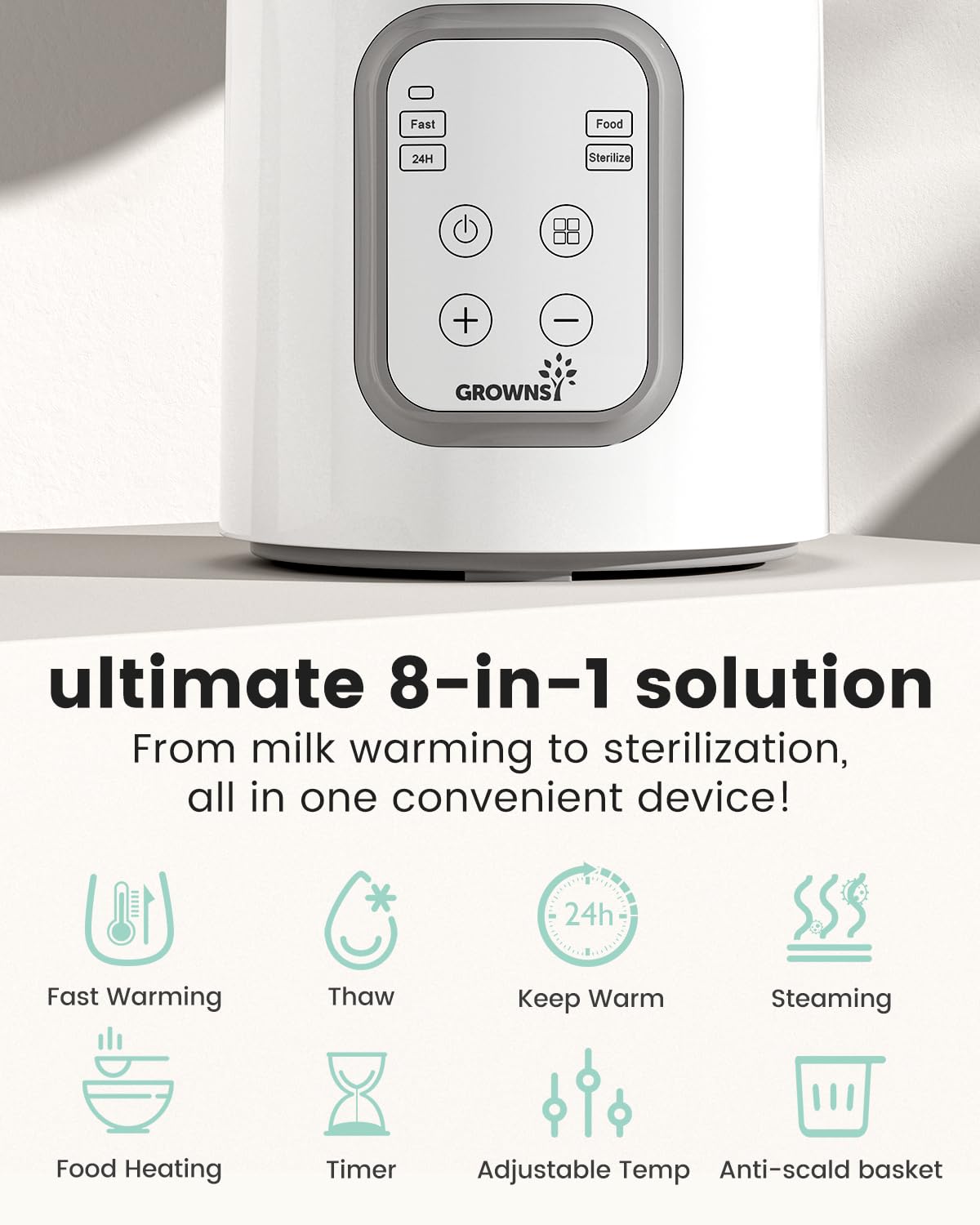 Bottle Warmer, GROWNSY 8-in-1 Fast Baby bottle Warmer with Timer LCD Display Accurate Temperature Control for Breastmilk or Formula - Available at All In One Marketplace Canada