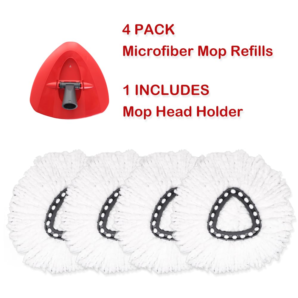 4Pcs Spin Mop Head Refills + 1 Mop Holder for Vileda, fit O-Cedar Spin Mop, Easy Wring Mop Replacement, Microfiber Triangle Replacement Pads, White Color (Pack4 * 1) - Available at All In One Marketplace Canada