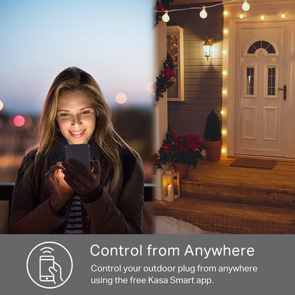 Kasa Smart Outdoor Smart Plug by TP-Link (KP400) - Smart WiFi Outlet with 2 Sockets, IP64 Waterproof, Works with Alexa and Google Home, 2.4GHz WiFi Required, No Hub Required, Sunset & Sunrise Offset