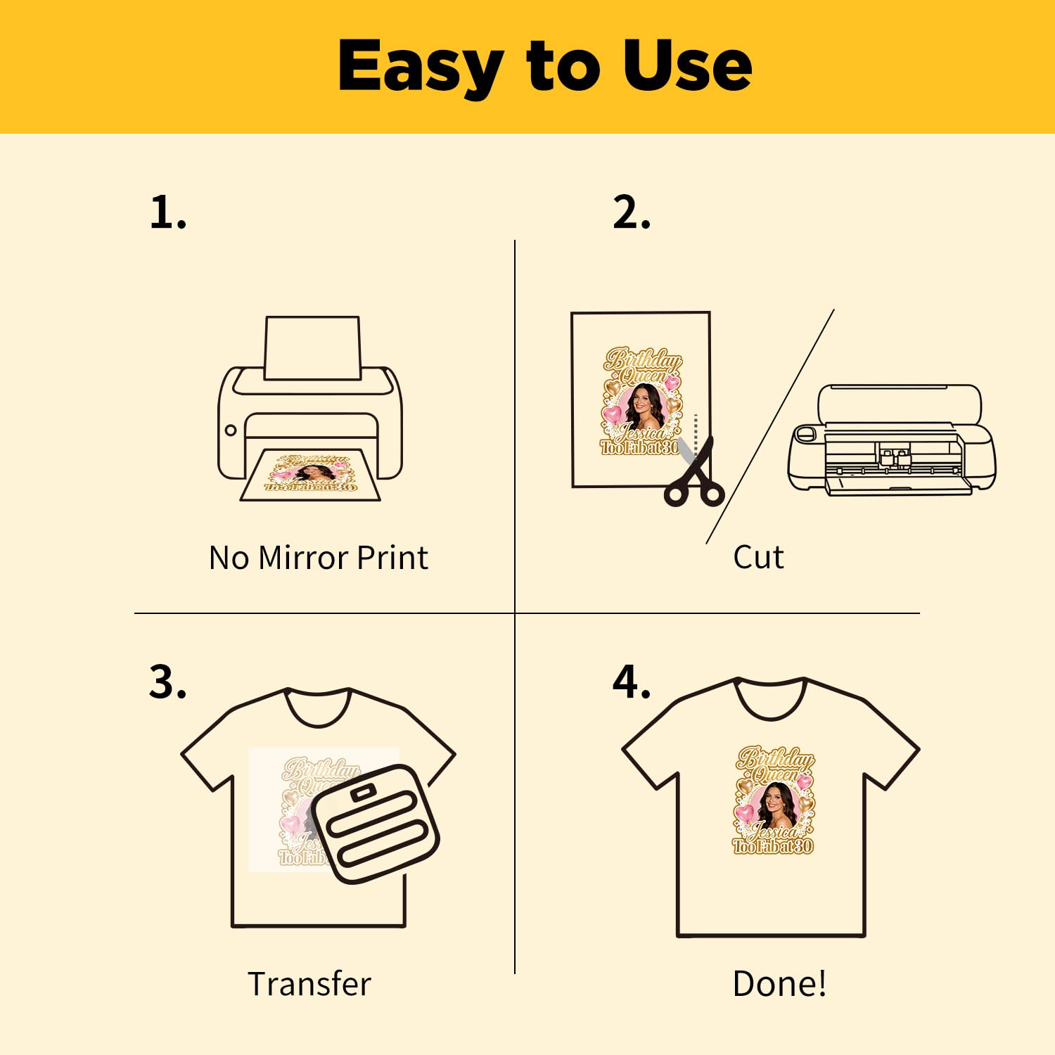 TransOurDream Tru-Iron on Heat Transfer Paper for Light Fabric (10 Sheets, 8.5x11", 2nd Generation) Iron-on Transfers Paper for Light T-Shirts Printable Heat Transfer Vinyl for Inkjet Printer (CA-2-10)