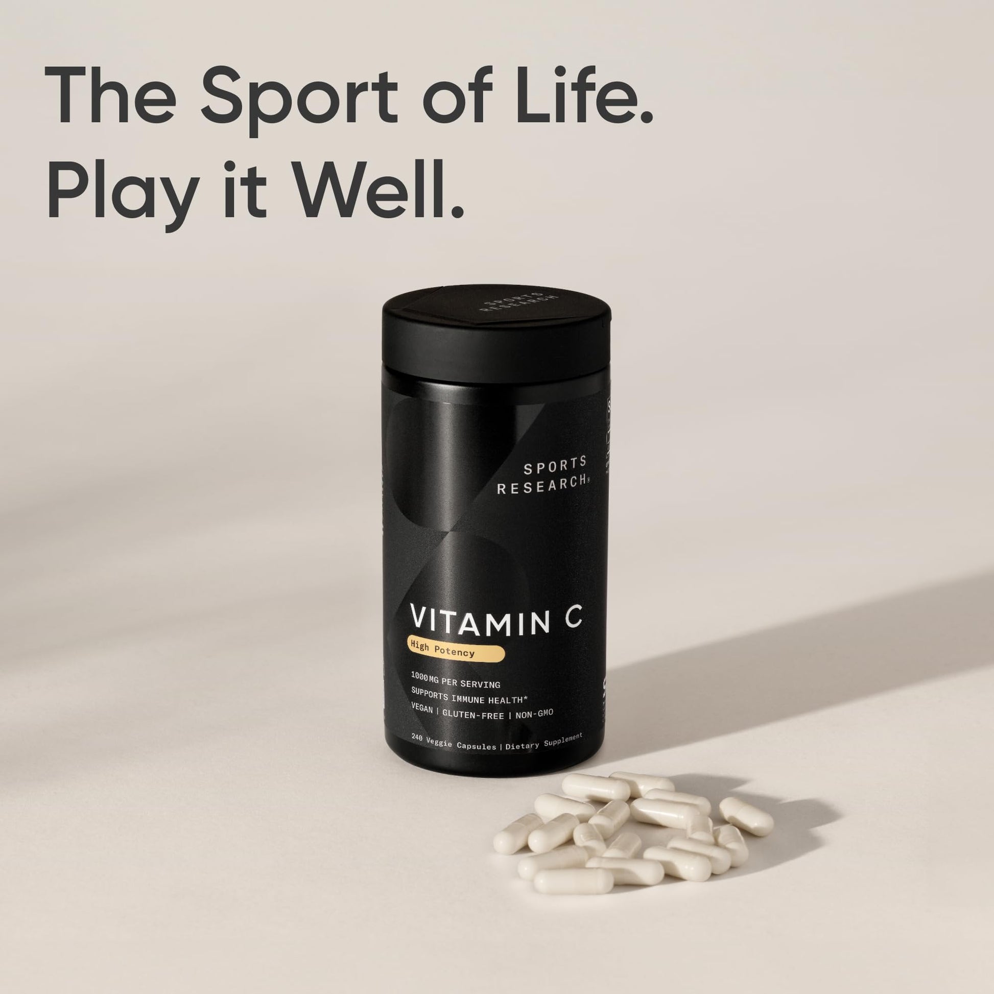 Sports Research® Vitamin C 1000mg - Non-GMO Project Verified Ascorbic Acid Vitamin C Supplement for Immune Support & Antioxidant Protection | Vegan Friendly, 8 Month Supply (240 Count) - Available at All In One Marketplace Canada