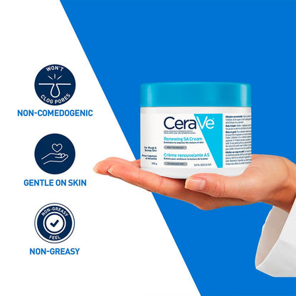 CeraVe Salicylic Acid Cream, Renewing SA Body Cream for Very Dry, Rough & Bumpy Skin, Psoriasis, Keratosis Pilaris, Itching & Flaking. With Lactic Acid, Hyaluronic Acid, Fragrance Free, 340g