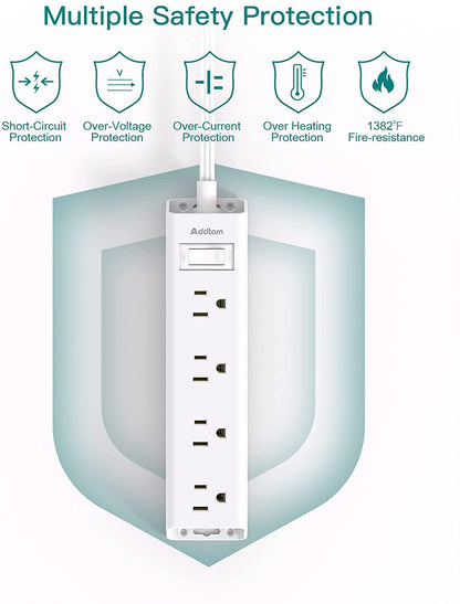 Addtam Flat Plug Power Bar, Ultra Thin Flat Extension Cord with 1050J Surge Protector, 12 Widely AC 3 Sides Multiple Outlets, 5Ft Wall Mount, Desk Charging Station for Home Office Dorm Room Essentials - Available at All In One Marketplace Canada