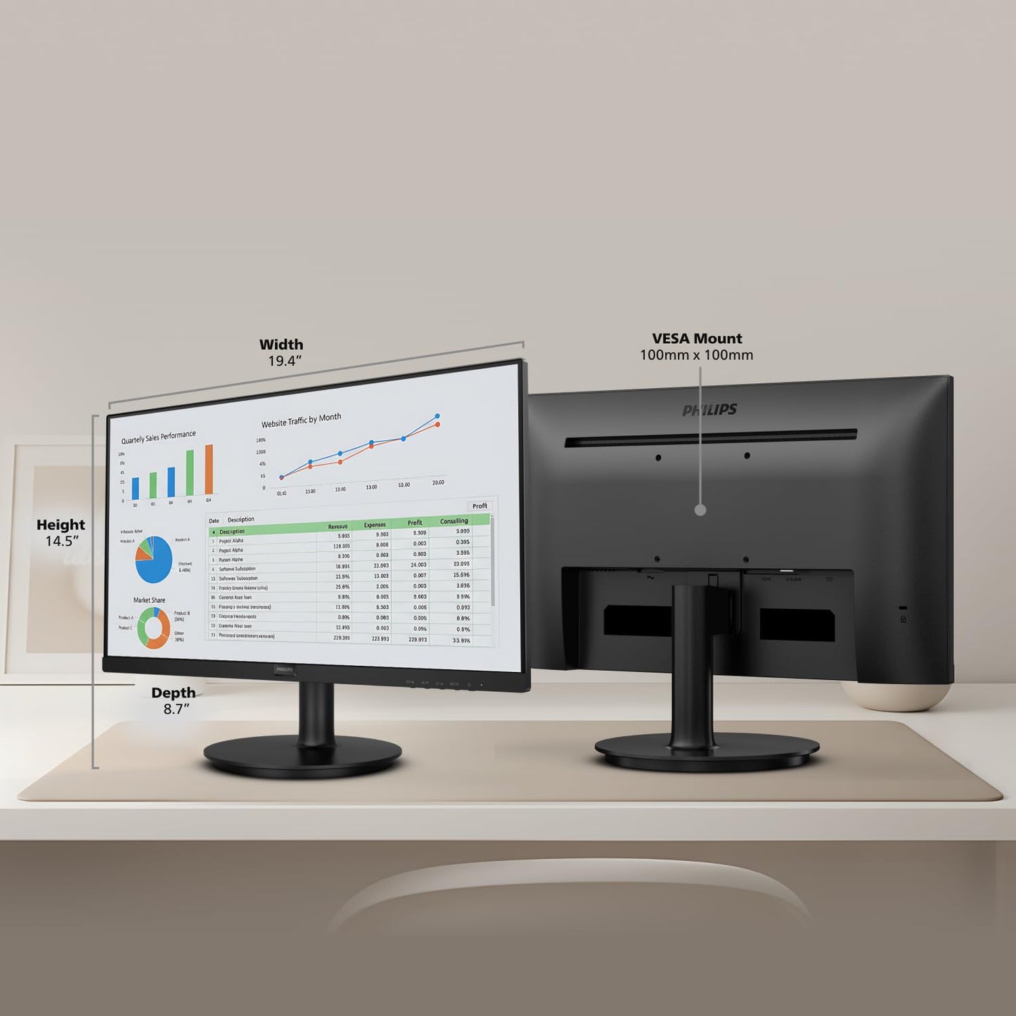 Philips 221V8LB, 22 inch Class Thin Full HD (1920 x 1080) Monitor, 100Hz Refresh Rate, VESA, HDMI x1, VGA x1, LowBlue Mode, Adaptive Sync, 4 Year Warranty 🍁 All In One Marketplace Canada